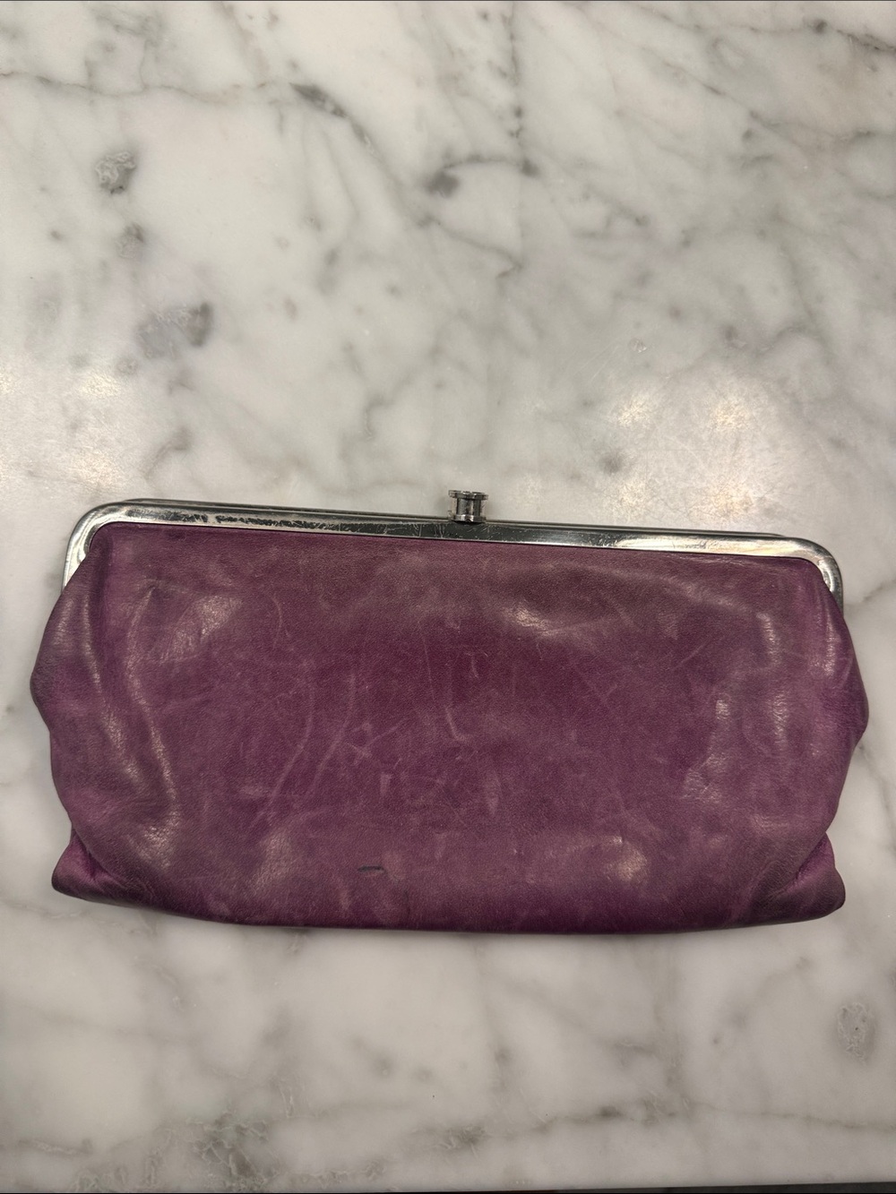 HOBO Purple Leather Frame Clutch with Silver-Tone Hardware